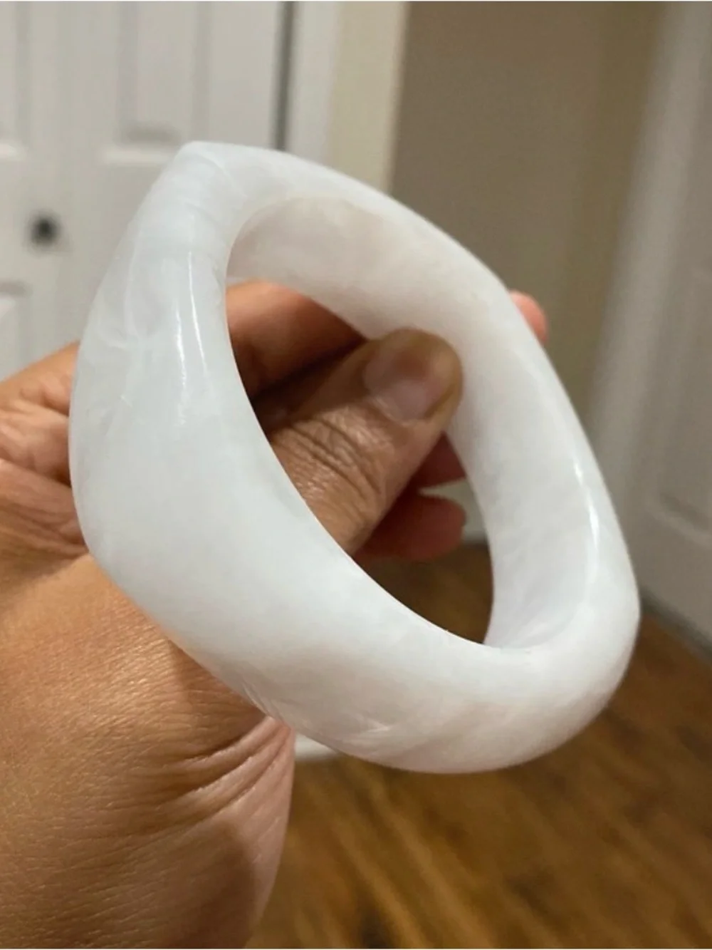 Smooth Marble-Like White Acrylic/Resin Statement Bangle